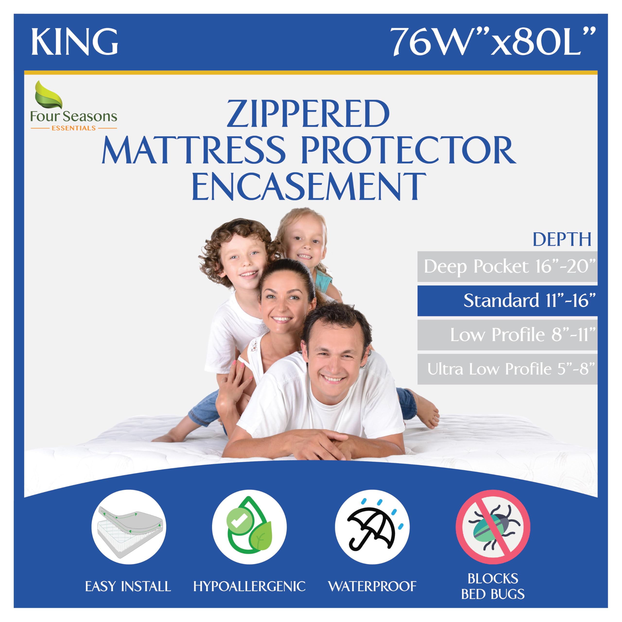 Photo 1 of King Size Mattress Protector Bed Bug Waterproof Zippered Cover - Hypoallergenic Premium Quality Encasement Protects Against Liquids, Dust - Breathable, Noiseless White