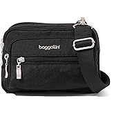 Baggallini Triple Zip Small Crossbody Bag for Women - 8x6 Lightweight Convertible Fanny Pack Belt Bag