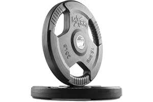 XMARK TRI-GRIP Pair or Set of Olympic Weight Plates, Rubber Coated Exercise Weights for Olympic Barbell, Strength Training Weight Set for Home Gym