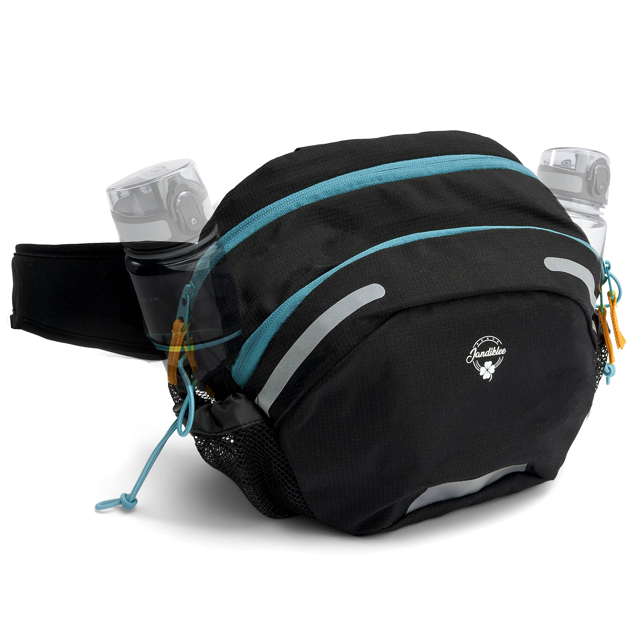 Jandiklee Large 9 Litre Waist Bag with Bottle Holder for Hiking, Cycling, Dog Training, Black, turquoise, yellow, 24x25x15 cm