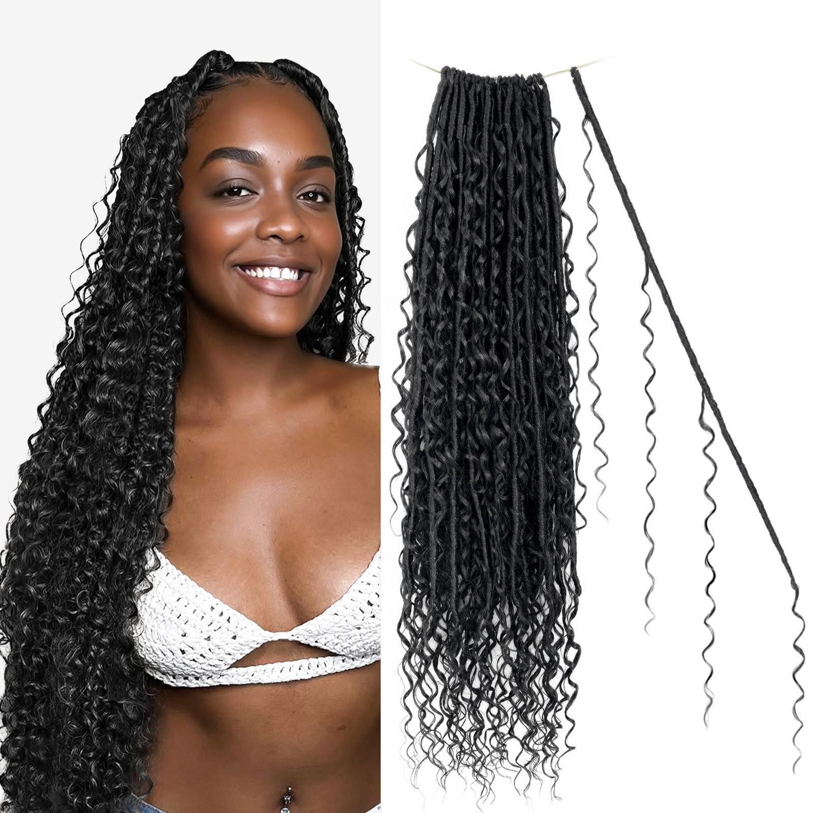 Photo 1 of Boho Goddess Locs Crochet Hair: 8 Packs Pre Looped Bohemian Faux Locs Crochet Hair Extensions for Black Women, 24 Inch with 3 Curls (24 Inch, 1B#, 8 Packs)