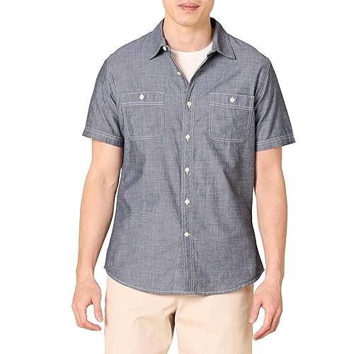 Amazon Essentials Men's Regular-Fit Short-Sleeve Poplin Shirt, Grey, Small