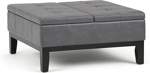 Amazon Com Simpli Home Dover 36 Inch Wide Square Coffee Table Lift Top Storage Ottoman Cocktail Footrest Stool In Upholstered Stone Grey Tufted Faux Leather For The Living Room Contemporary Furniture Decor