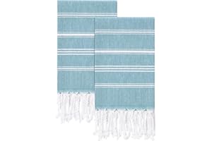 cabanana Cotton Turkish Hand Towel - Set of 2 | Boho Kitchen Tea Towels, 30 x 20 Inches Thin Decorative Bathroom Towel(Blue)