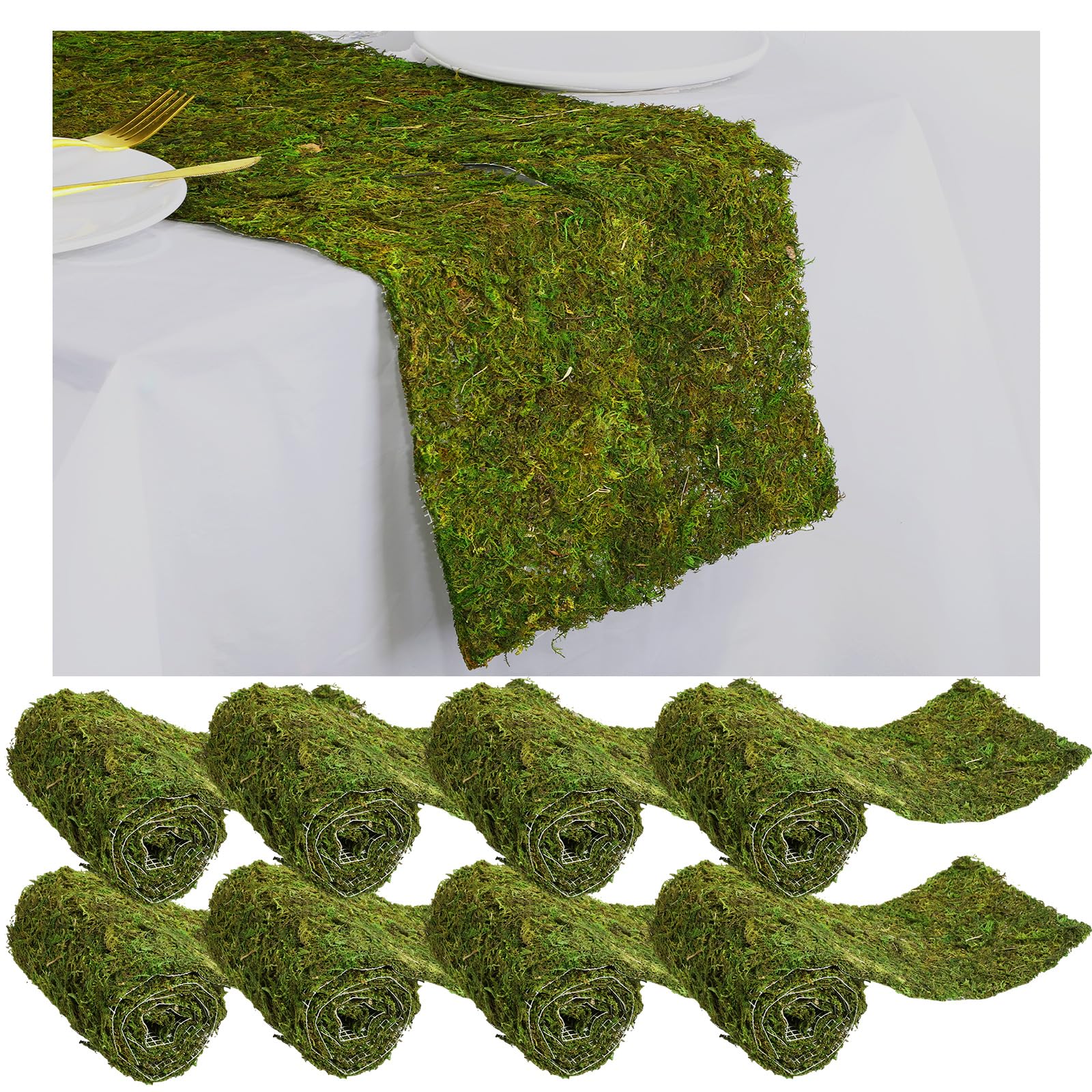 Photo 1 of Jutom Dried Moss Table Runner Preserved Moss Mat Artificial Green Moss Roll for Party Tabletop Decoration Fairy Gardens Wedding Arts Crafts, Dark Green, 6 x 40 (8 Pcs)
