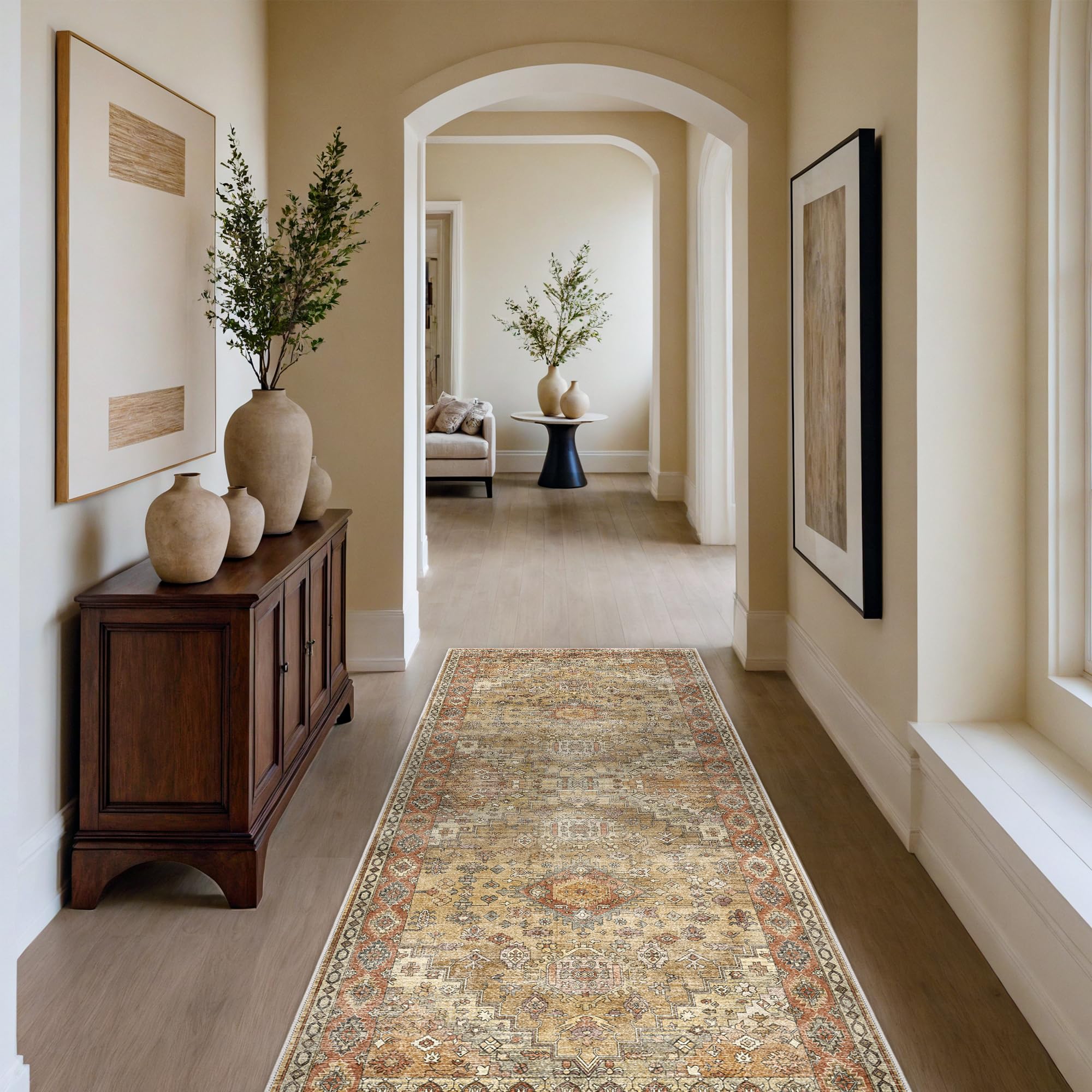 Photo 1 of Washable Runner Rugs 2X5 for Hallway, Thin Indoor Chenille Low Pile Rug Non Slip, Vintage Boho Lightweight Carpet for Laundry Room Dining Room Kitchen Entryway Floor, Taupe Mocha