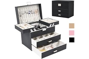 Dajasan Jewelry Boxes for Women Girls, Jewelry Organizer Box, 4 Layers Large Jewelry Storage Organizer for Earring, Ring, Necklace, Bracelets (Black)