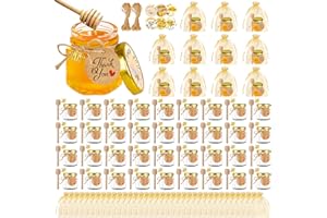 GIVAMEIHF Mini Honey jars-1.5oz,48 pcs Hexagon honey jars with dipper,gold cover,bee pendant,Gold Gift Bags,rope,Thank-You Tags,Glass Honey jars with lids,Baby Shower,Wedding Favors,Party Favors