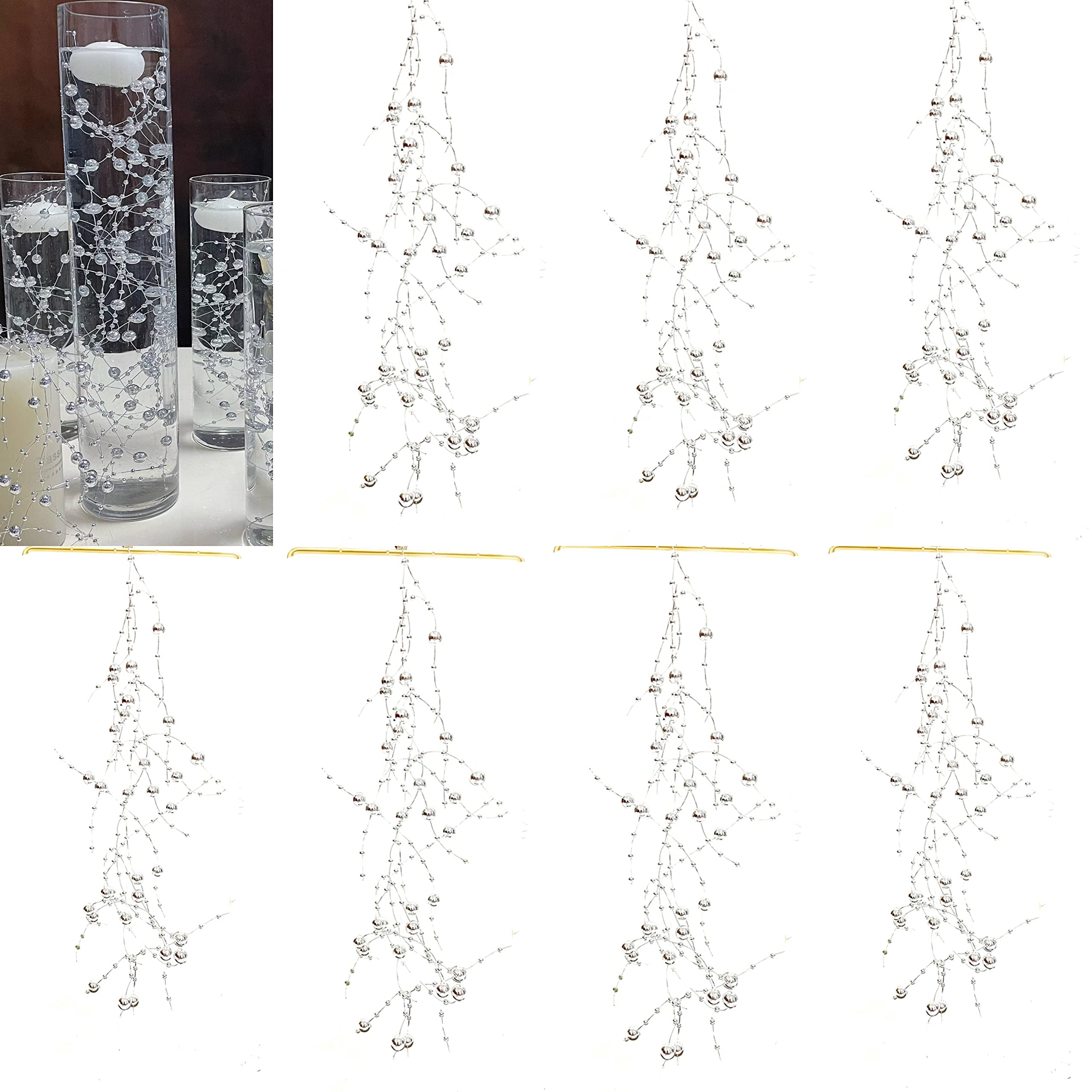 TeaSu 12pcs Pearl String for Wedding Centerpiece, Vase Filler and Decor for Floating Candles - Silver