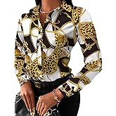 Buchona Outfits for Women Collar Blouses Button Down Shirts Colorful Long Sleeve Floral Print Tops Loose Sexy T-Shirts