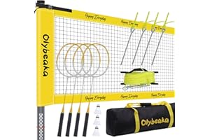 OLYBEAKA Outdoor Badminton Set for Backyard Lawn Beach Portable Badminton Net Set System with Anti Sagging Design 4 Carbon Aluminum Rackets 3 Birdies and Carrying Bag