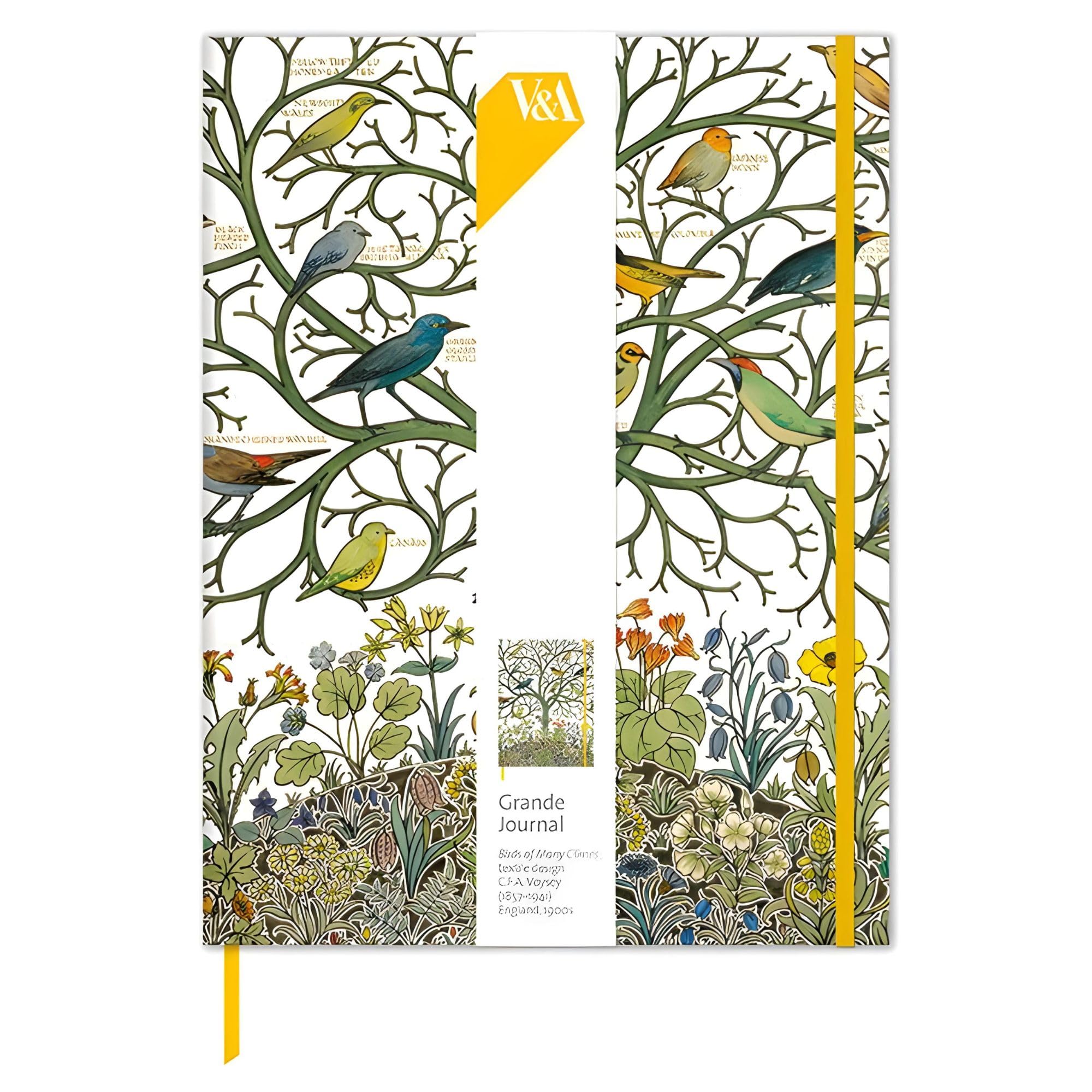 Museums & Galleries Hardcover Journal - Grande Notebook - 187 x 247mm - Birds of Many Climes by C.F.A Voysey Botanical Design - Special Finish - Artistic Stationery