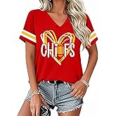 Football Shirts for Women Game Day T Shirt Funny Football Mom V Neck Tshirt Casual Short Sleeve Tops