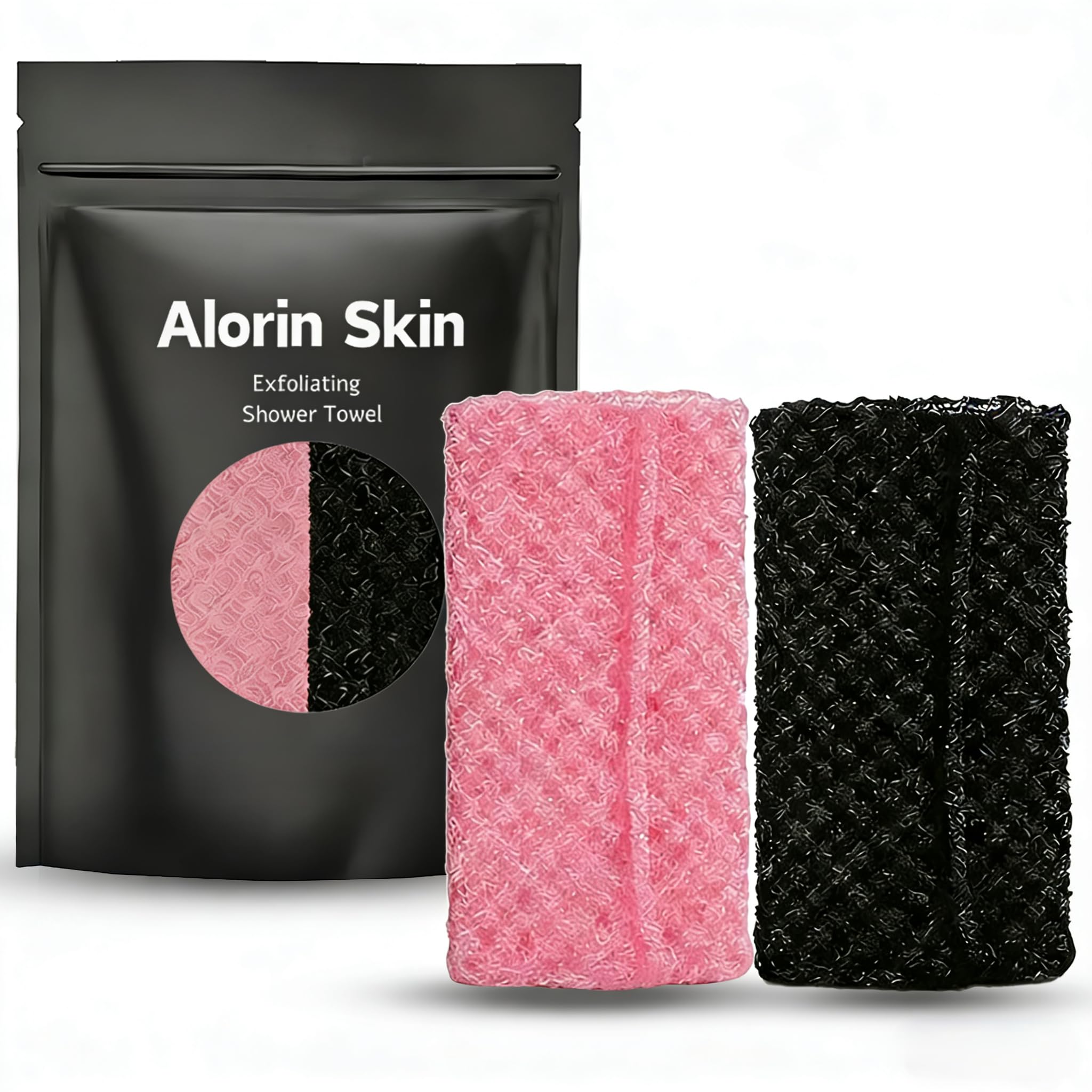 Photo 1 of 2 PC Exfoliating Shower Towel, Rip-Resistant Washcloth for All Skin Types, Pink and Black