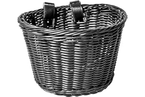 ZRSCHYG Woven Bike Basket Front – Handmade Plastic Wicker Bicycle Basket with Adjustable PU Straps, Fits Most Bikes (Kids Bicycle, Scooter, Cruiser, Ebike) – Black/Brown
