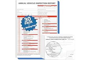 PUNCHMAN 30Pack DOT Annual Vehicle Inspection Forms and Label,30-Pk 3-Ply Annual Vehicle Inspection Report with Carbon Copies with Hardboard,30-Pk 2-Ply FMCSA Annual Inspection Adhesive Vinyl Sticker