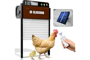 CluckHub Automatic Chicken Coop Door - Solar Powered, Electric Opener, Light Sensor w/Timer, Anti-Trap, Multi-Modes| Aluminum, Weather-Resistant | Own Control Panel w/Remote Control, Brown