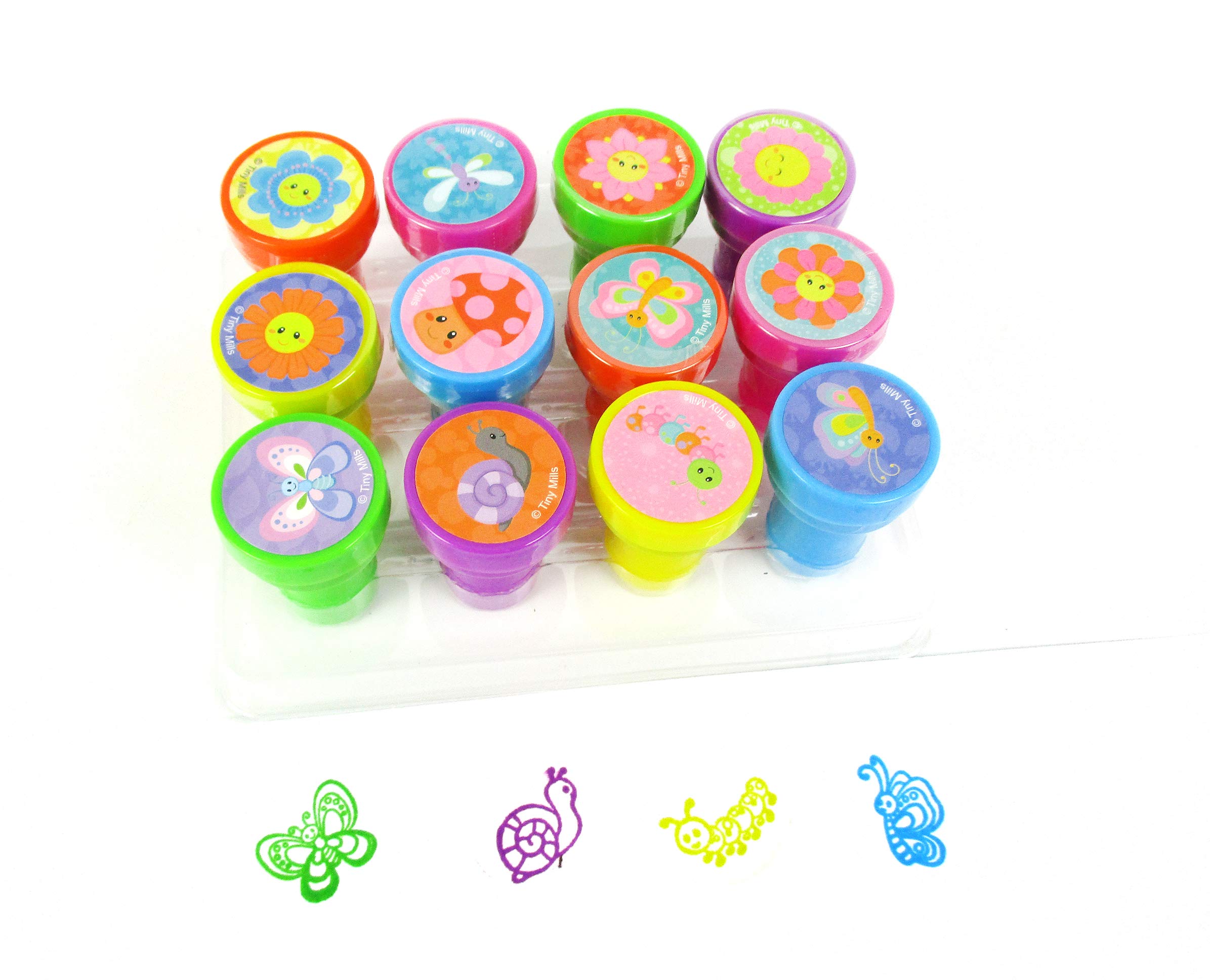 TINYMILLS 12 Pcs Spring Flowers Butterfly Stamp Kit for Kids Self Inking Stamps Gift Easter Basket Filler Rewards