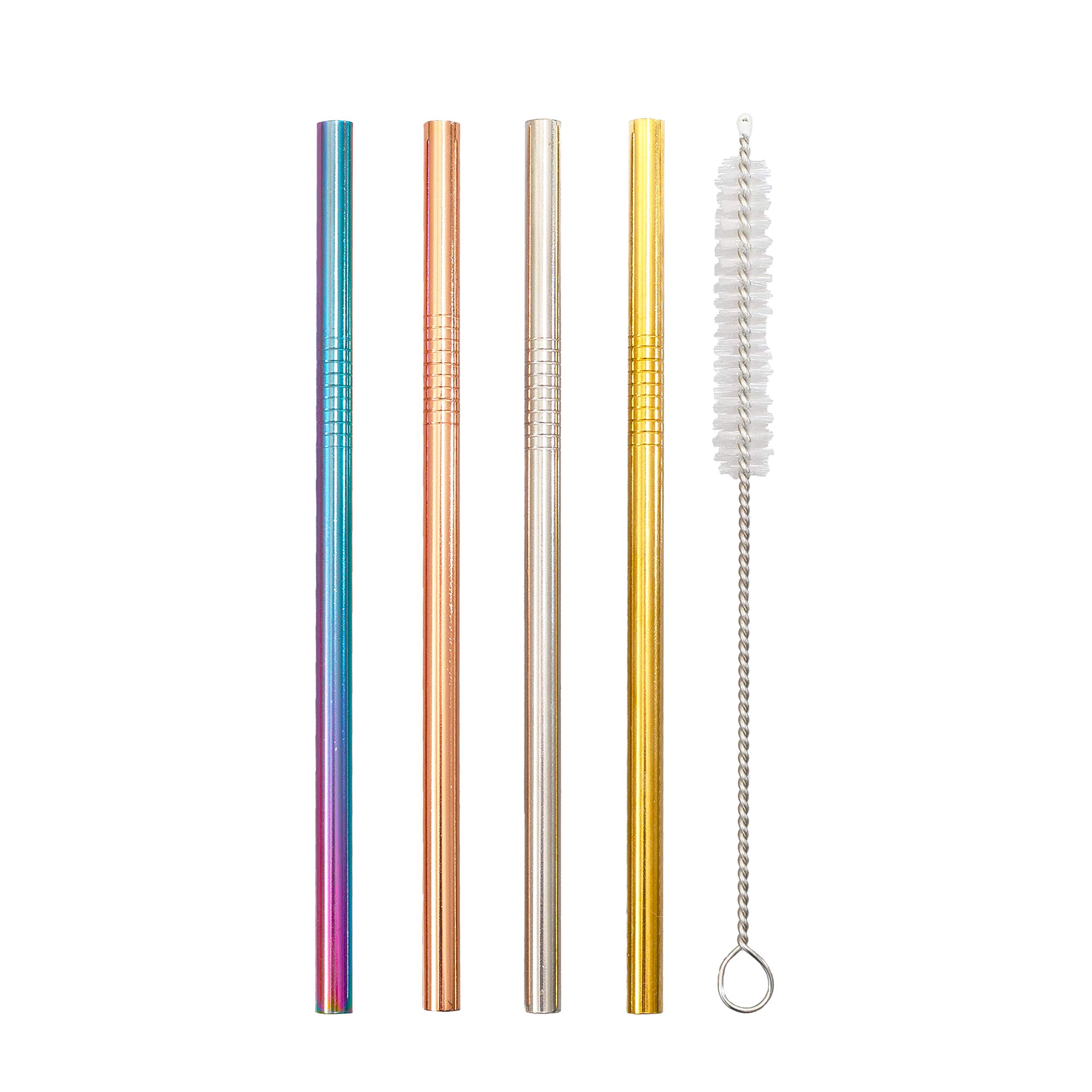 Reusable Metal Straws Mini's Set of 4 | Stainless Steel | Eco Friendly | Coloured Cocktail Straws | Short Reusable Straws | Rainbow Rose Gold Silver