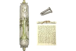 CAMATET 3.5" Hand-Painted Enamel Mezuzah with Scroll for Door - Vintage Hollow Design with Crystal Accents for Jewish House Warming Gift, Hannukah Decor (Green, Small)