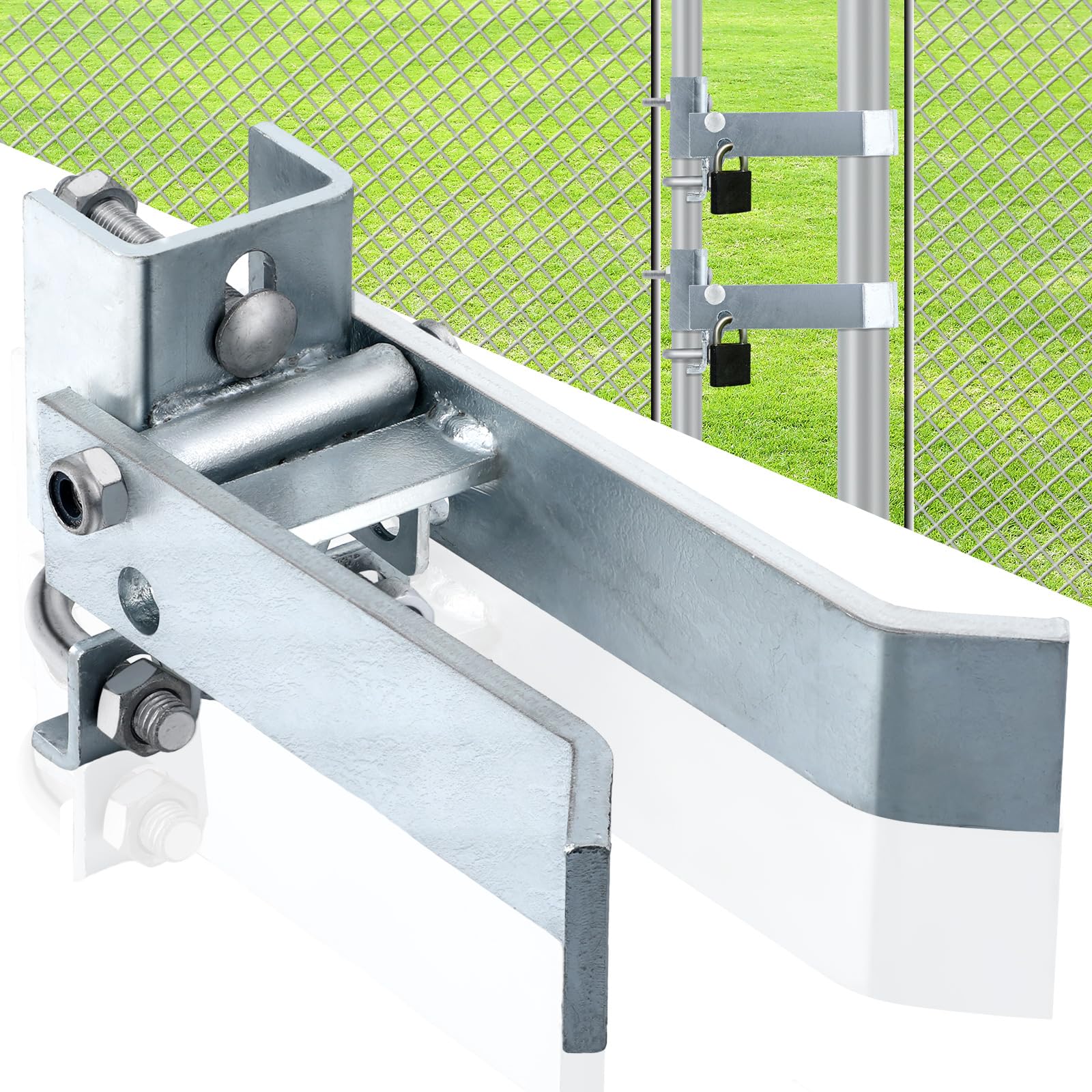 Photo 1 of MorningRo 2-1/2 Inch Chain Link Single Gate Latch for 1-5/8" or 2" Gate Frame Chain Link Fence Gate Latch, Heavy Duty Fence Gate Latches, Strong Arm Single GATE Latch for Metal Gate