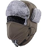 Home Prefer Men's Trapper Hat with Face Mask Faux Fur Trooper Trapper Hat for Men Winter Hunting Hat