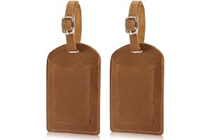 Ringsun Genuine Leather Luggage Tag for Suitcases ID Tags Bag Tags for Luggage (2 Pack)