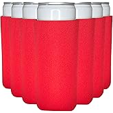 TahoeBay Slim Can Cooler Sleeves (12-Pack) Skinny Tall Cans 12 Oz Bulk Thin Seltzer Fit Sublimation Blanks for Vinyl Plain Blank Foam Beer Bottles Black White Assorted Solid Set (Red)