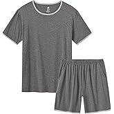 MoFiz Men's Pajamas Set Summer Sleepwear Pjs Soft Short Sleeve Shirts and Shorts 2 Piece Lougewear with Pockets S-3Xl