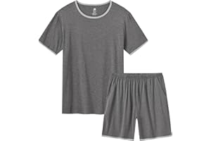 MoFiz Men's Pajamas Set Sleepwear Sleep Shirt and Shorts Pajama Set Lightweight Soft Mens Pjs Lounge Set with Pockets S-3XL