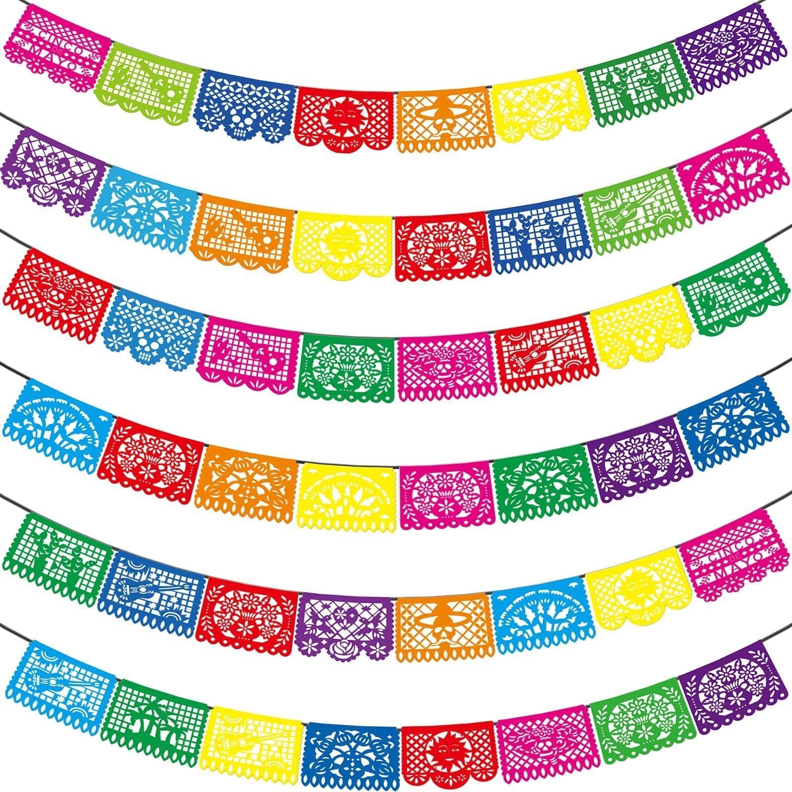 Photo 1 of 6PCS Mexican Party Decorations, 90FT Papel Picado Fiesta Party Banners, Dia De Los Muertos, Cinco De Mayo Decor, Day of The Dead Decorations, Independence Day Decor, Mexican Theme Decorations Supplies