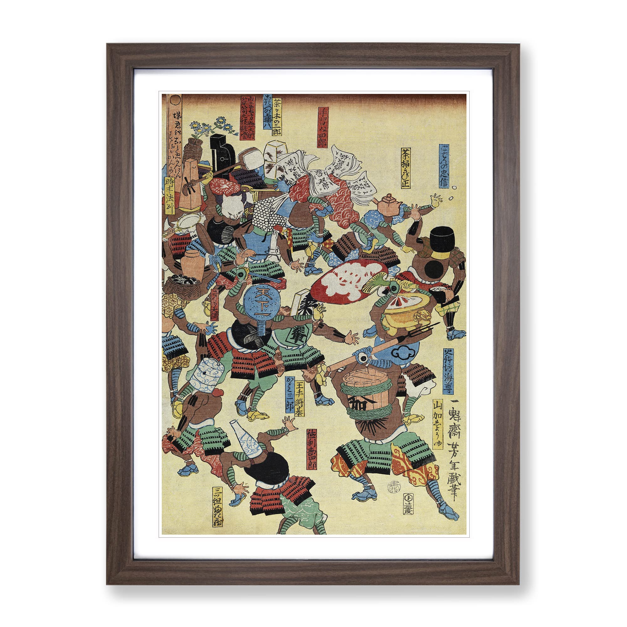 A Riot Of Samurai By Tsukioka Yoshitoshi Asian Japanese Framed Wall Art Print, Ready to Hang Picture for Living Room Bedroom Home Office Décor, Walnut A4 (34 x 25 cm)