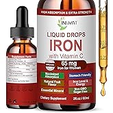 Iron Supplement Liquid Drops, High Absorption Iron Supplement for Women 65 mg, Liquid Iron for Red Blood Cell Support*, Vegan Essential Mineral Iron Drops with Vitamin C, Non-GMO, 30 Servings