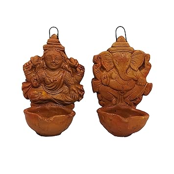 ShopMeFast HandcraftedTerracotta/Earthen Clay Wall Hanging Laxmi Ganesh Diwali Diya/Tealight for Dipawali Pooja/Puja Big Diya{Size[LxWxH(in Cms.)]-9x7x13}