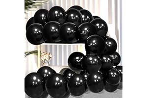 Firomi Black Balloons 12-inch 100 Pack Big Helium Round Black Metallic Thicken Latex Balloon for Birthday Party Balloons (with 3 Ribbons)