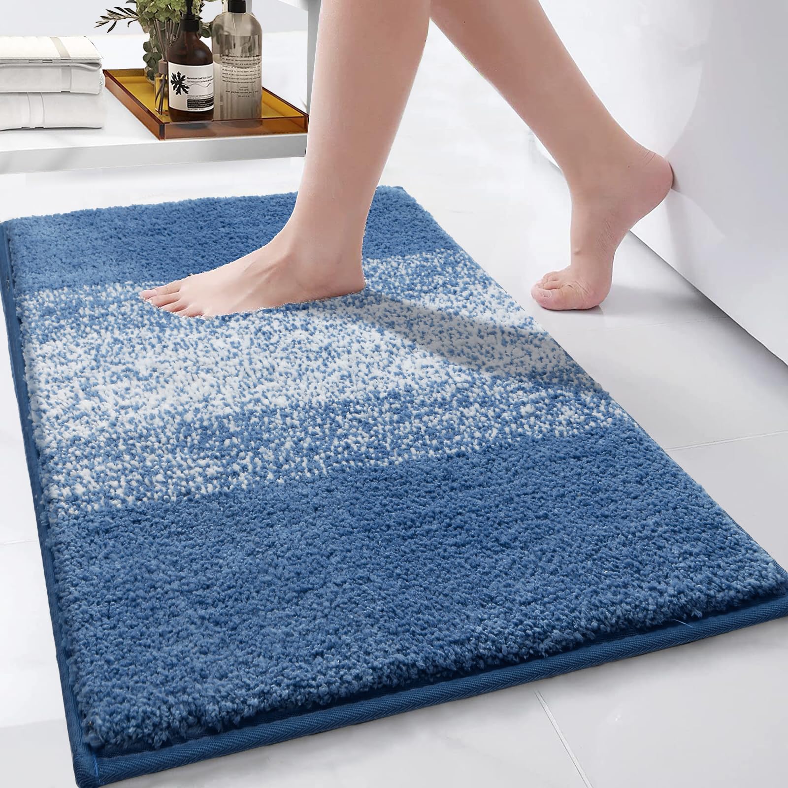 Enyhom Large Bath Mats 80 x 120 cm, Non Slip Machine Washable Bathroom Mat Rug Microfiber Absorbent Bath Mats for Bathroom Floor Soft Bath Rug,Blue