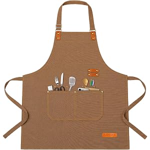 Teskyer Canvas Kitchen Apron with 4 Pockets