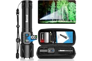 Banral Rechargeable Tactical Flashlights High Lumens - 5000mAh Super Bright LED Powerful Flash Light, Waterproof Handheld USB C Flashlight for Home,Car,Camping,Emergencies,5 Modes,Zoomable (1, Black)