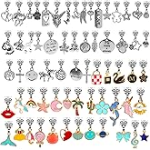 100 Pieces Bracelet Dangle Charms European Spacer Beads Large Hole Pendant Mixed Gold Plated Enamel Tibetan Antique Silver Bracelet Charms for DIY Jewery Making