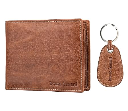 bruno banani Männer Geschenk Set, Ledergeldbeutel für Herren mit Schlüsselanhänger aus Echt Leder - Braun 2803