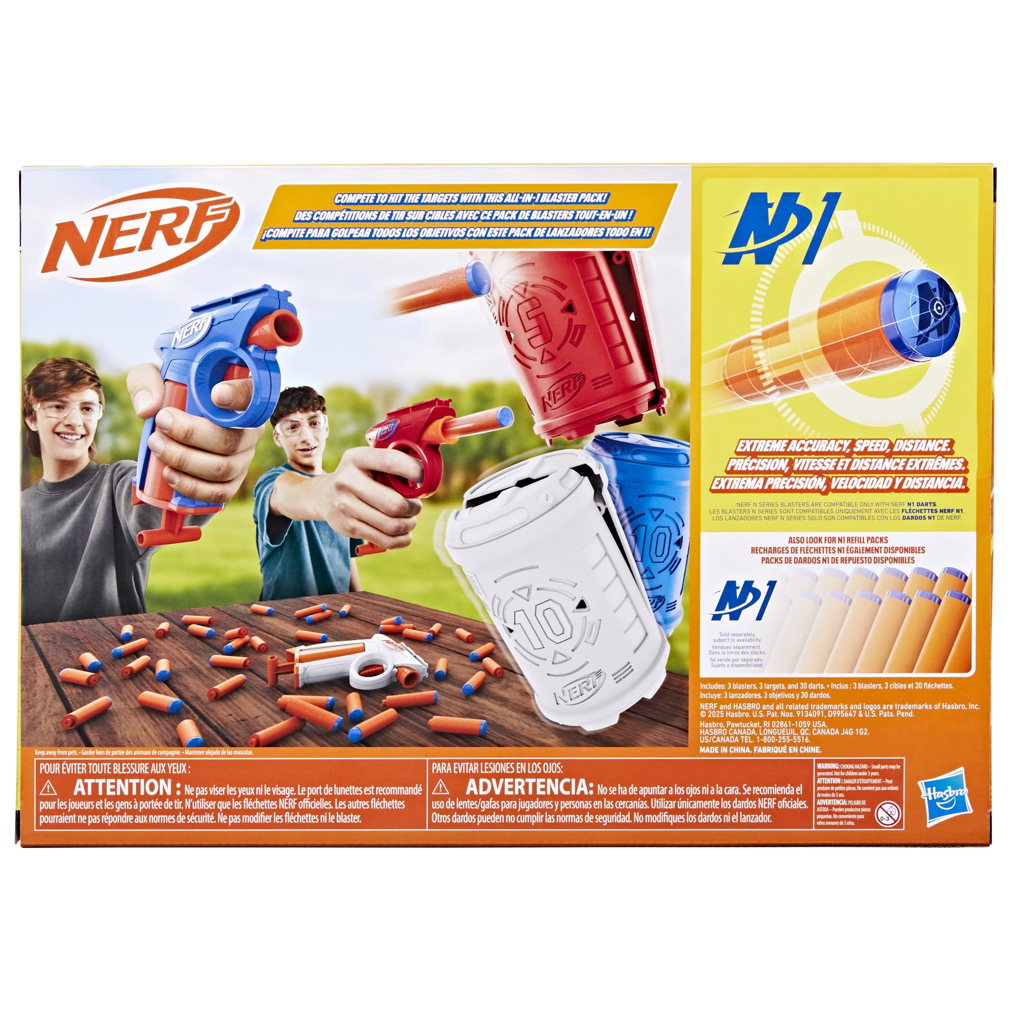 Nerf N Series Backyard Triple Pack, Includes 3 Flex Blasters, 3 Targets, 30 N1 Darts, Ages 8+ (Amazon Exclusive)