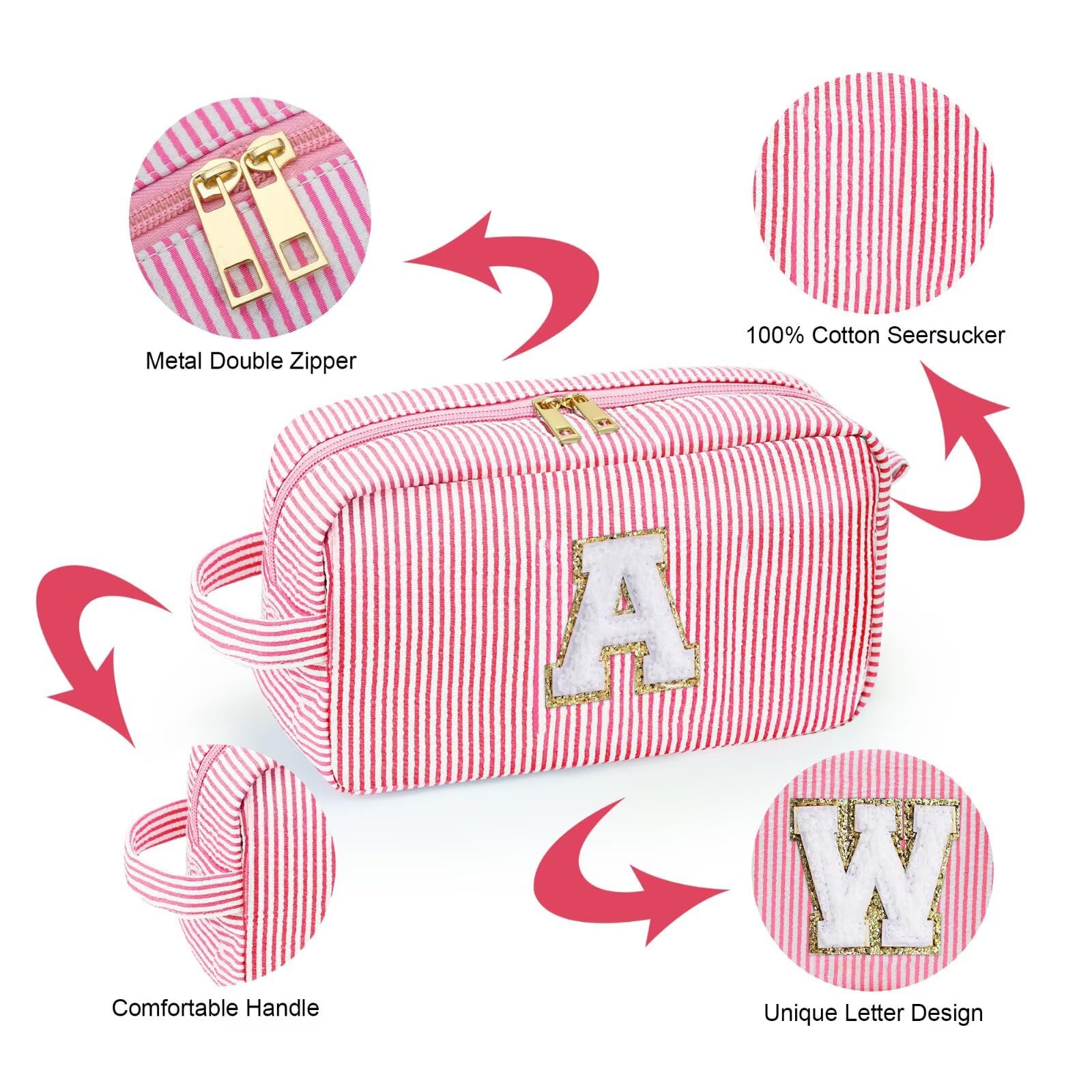 YOOLIFE Birthday Gifts for 4 5 6 7 8 9 10 11 12 13 14 Year Old Girl, Teen Girl Gifts Trendy Stuff, Initial Makeup Bag, Travel Toiletry Pouch, Pink M