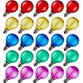 abulber G40 Multicolor LED String Light Bulbs, 25 Pack | Shatterproof Waterproof, E12 Base, Plastic 0.6W, 120V 2700K