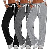 JoyMotion 3 Pack Women's Wide Leg Sweatpants High Waisted Drawstring Casual Loose Pants Yoga Workout Joggers with Pockets