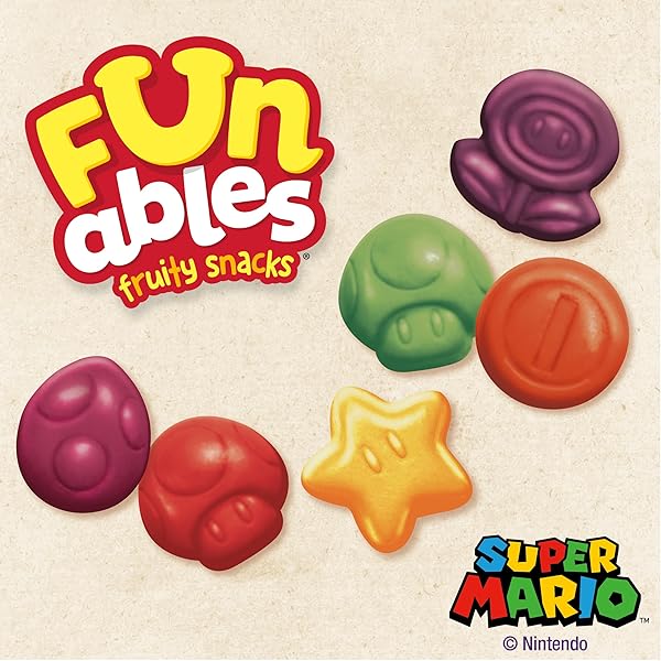 FUNABLES FRUITY SNACKS, SUPER MARIO, ASSORTED FRUIT, FLAVORED SNACKS, 0.8 OZ 10 CT