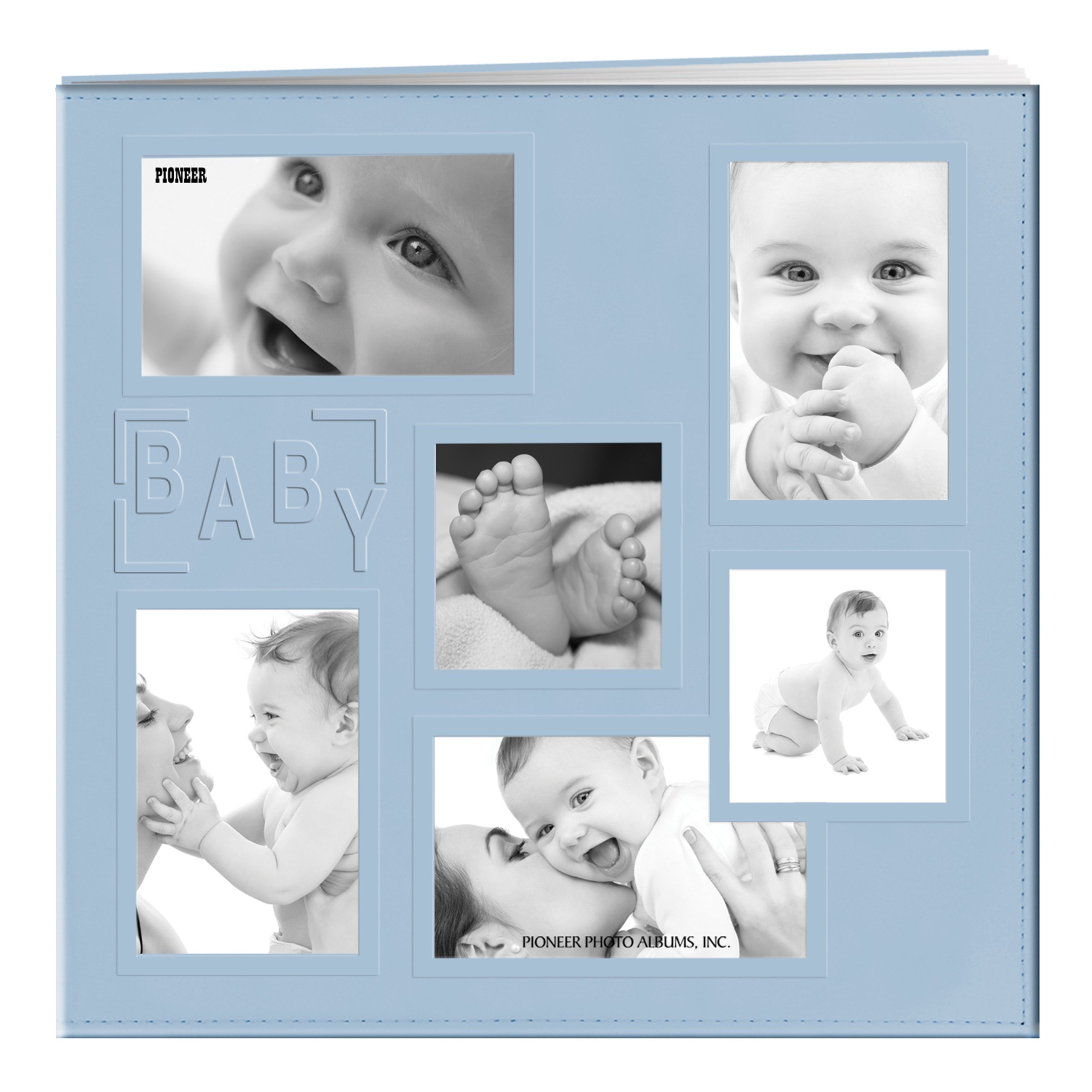 Pioneer Photo Albums Collage Frame Sewn Embossed Cover Postbound Album 12 inches x 12 inches - Blue/Baby,