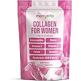 MERRY VITA Collagen for Women – Hydrolyzed Multi Collagen Peptides Types I, II, III, V & X – Collagen Supplement with Vitamin C, Biotin & Hyaluronic Acid – Grass Fed, Non-GMO, 240 Capsules