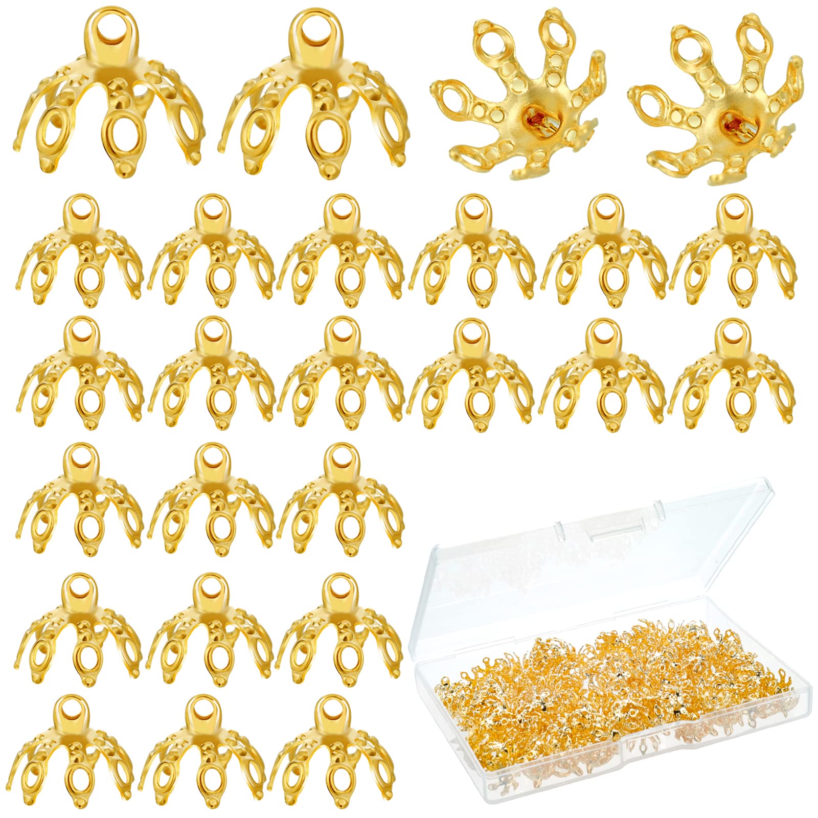 Photo 1 of 120 PCS Flower Bead Caps, UHOMENY Flower Bead End Caps Toppers for Jewelry Findings 7 Prong Brass Bell Bead Ornament Caps Flower Metal Spacer Beads for Earrings Bracelets Necklaces (Golden)