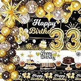 Miidenks 33rd Birthday Decorations for Him, 33 Birthday Decorations Include Black and Gold Backdrop Banner, Tablecloth, Gold 33 Number Balloons, Explosion Star Balloons