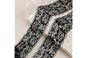 LYXMYGS Lace Trim Ribbon, 5-Yard White Lace Ribbon, 2.36 Inch Width White Laces Trims Delicate Crown Ribbons for Crafts Sewing and Bridal Wedding Dress Applique Decorations, Black